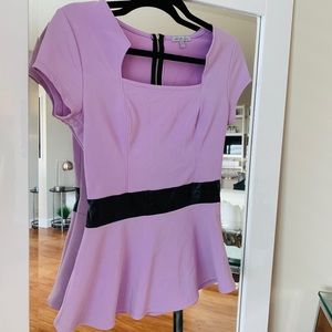 Lavender peplum top with black leather
